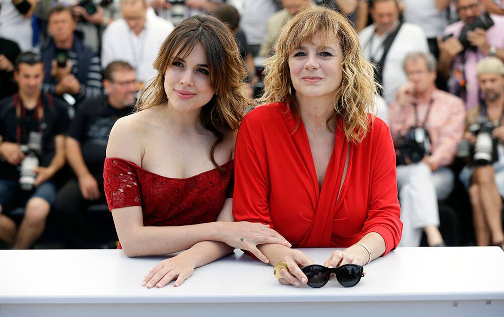 Actresses Adriana Ugarte, left and Emma Suarez pose for photographers during a photo call for the film Julieta at the 69th international film festival, Cannes, southern France.