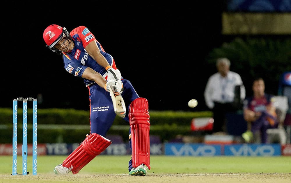 Christopher Morris of Delhi Daredevils plays a shot during a IPL 2016 match against Rising Pune Supergiants at the ACA-VDCA Stadium, Visakhapatnam.