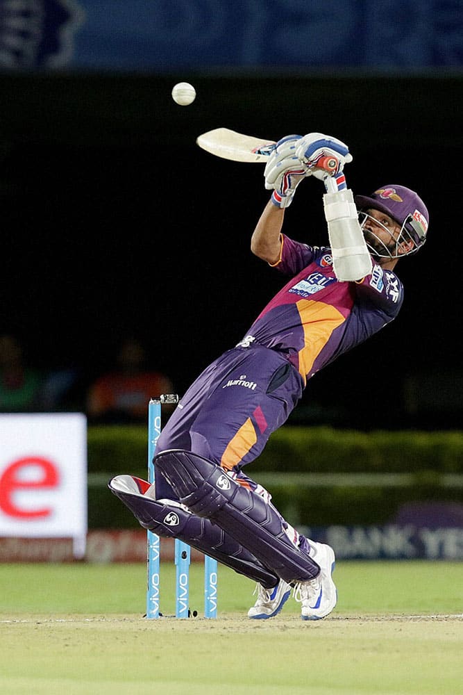 Ajinkya Rahane of Rising Pune Supergiants plays a shot during a IPL 2016 match against Delhi Daredevils at the ACA-VDCA Stadium, Visakhapatnam.