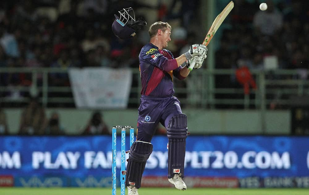 George Bailey of Rising Pune Supergiants plays a shot during a IPL 2016 match against Delhi Daredevils at the ACA-VDCA Stadium, Visakhapatnam.