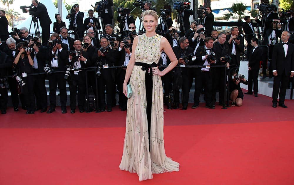 Model Lara Stone poses for photographers upon arrival at the screening of the film Julieta at the 69th international film festival, Cannes, southern France.