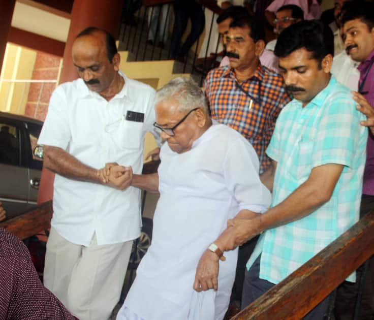 LDF veteran VS Achuthanandan is escorted by supporters after he won the Assembly polls in Palakkad.
