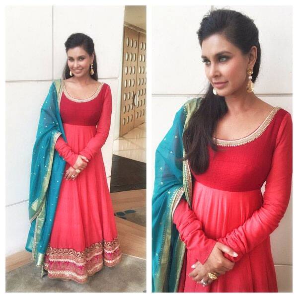 Wearing @sabya_mukherjee anarkali w/@SuhaniPittie earrings for @thelabellife for @VeerappanMovie press con #Chennai- twitter@Lisaraniray