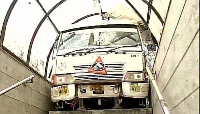 SHOCKING! Speeding truck plows into Nauroji Nagar metro station entrance – Watch