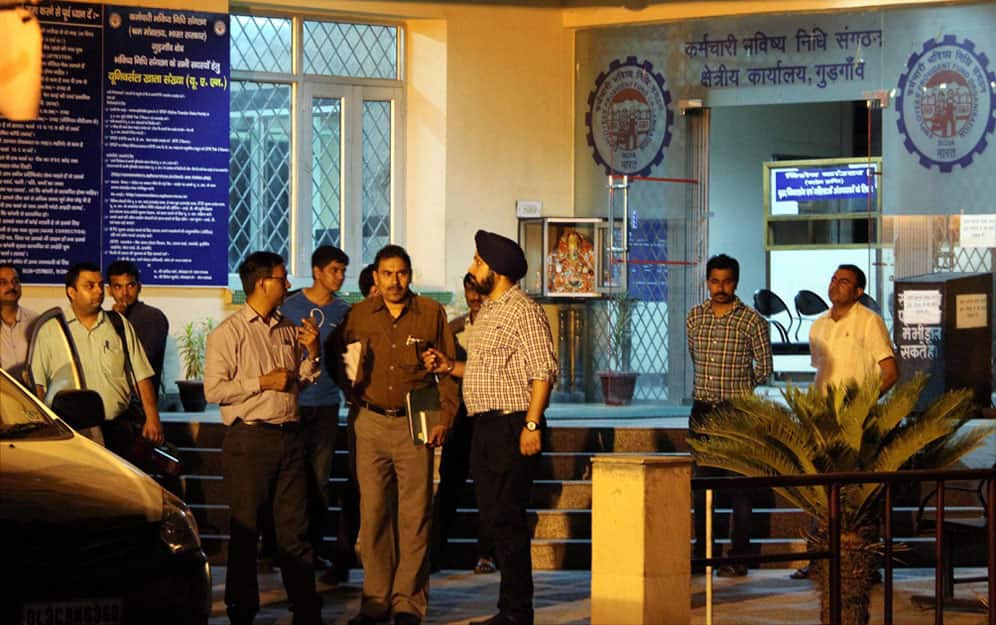 CBI team conducts raid at Employee Provident Fund Organization office in Gurgaon.
