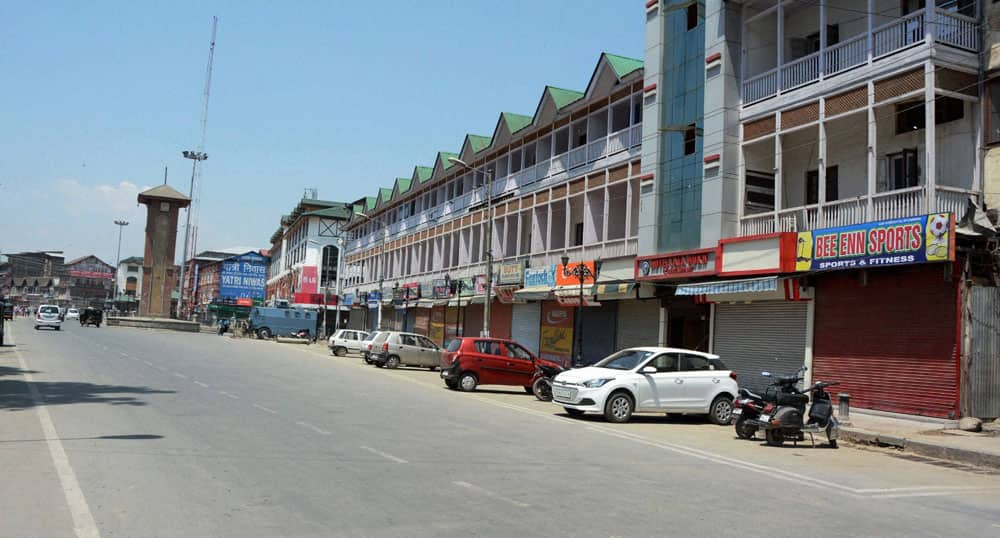 Lal Chowk area wearing a deserted look in wake of a strike call given by separatists on the death anniversary of founder of Awami Action Committee and father of Hurriyat (M) Chairman Mirwaiz Umar Farooq in Srinagar.