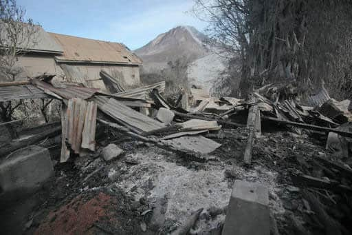 A scorched home is seen after it was hit by pyroclastic flow from the eruption of Mount Sinabung in Gamber village, North Sumatra, Indonesia.The volcano in western Indonesian unleashed hot clouds of ash, killing several villagers.