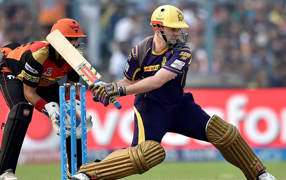 KKR batsman Colin Munro plays a shot during IPL Match against SRH in Kolkata.