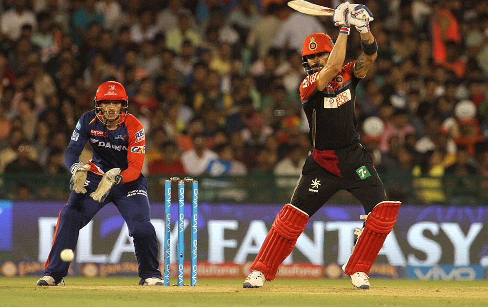 Royal Challengers Bangalore captain Virat Kohli bats during an IPL 2016 match against Delhi Daredevils in Raipur, Chhattisgarh.