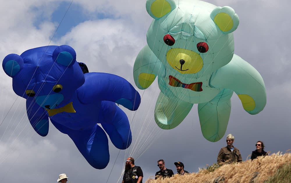 Bear kites fly over Clover Point in Victoria, B.C.,  at the third annual Victoria International Kite Festival. 