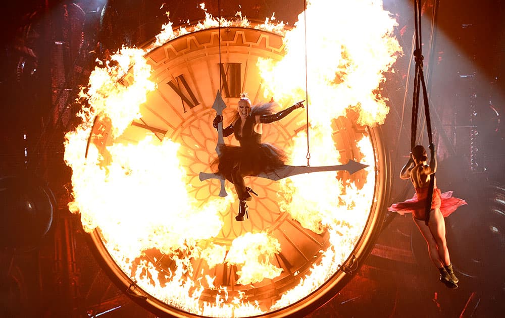 Pink performs “Just Like Fire” at the Billboard Music Awards at the T-Mobile Arena.