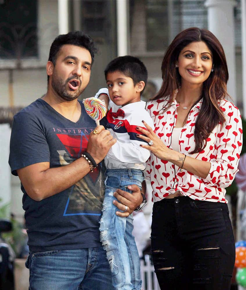 Bollywood actor Shilpa Shetty with husband Raj Kundra celebrate their son Viaans birthday in Mumbai.
