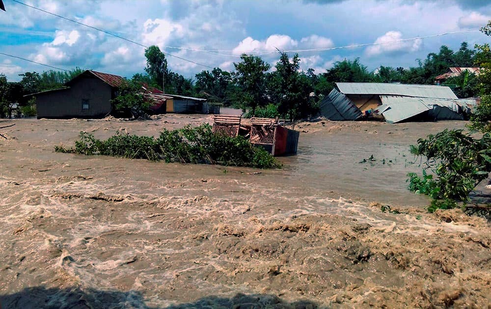 Flood effected area of Kiyamgei, Imphal East in Manipur.