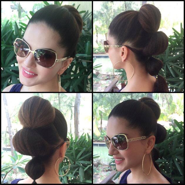 Bubble pony and natural make up with a pink lip :) thanks @nina_sagri and @tomasmoucka- twitter@SunnyLeone
