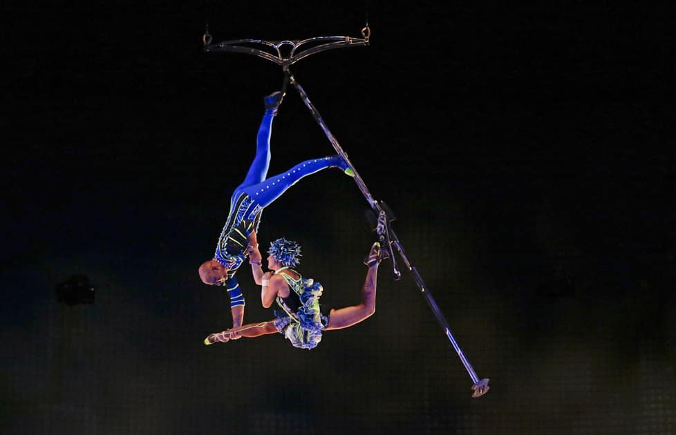 Aerial artists perform in a new act at the Cirque du Soleil show at Disney Springs.