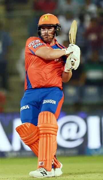 Gujarat Lions Aaron Finch plays a shot during an IPLT20 match against Sunrisers Hyderabad at Feroz Shah Kotla.
