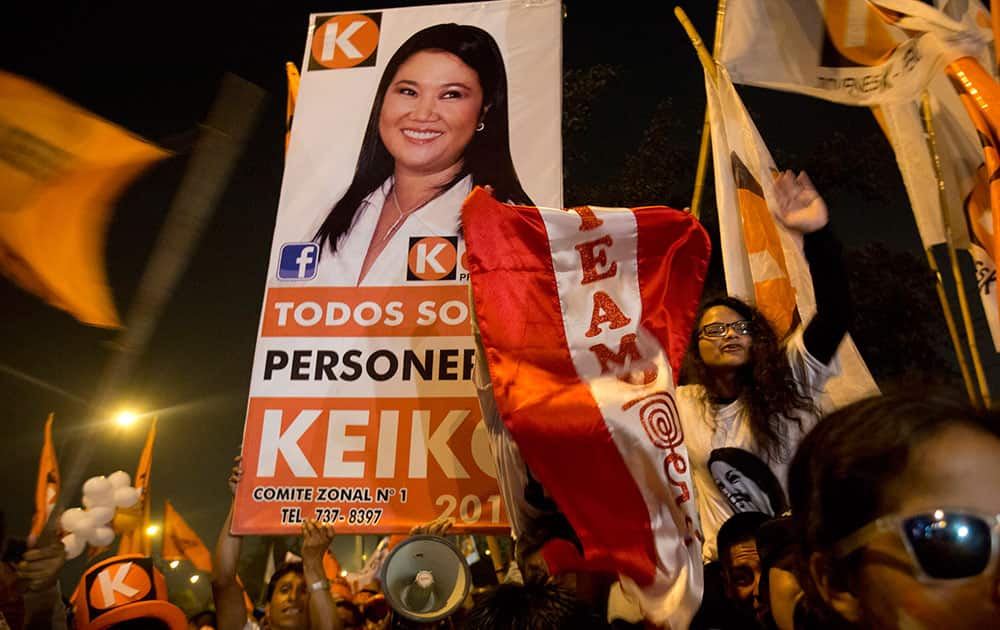 Supporters of presidential candidate Keiko Fujimori, of the