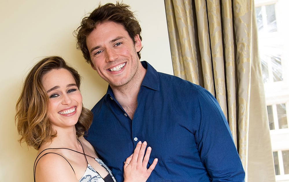 actors Emilia Clarke, left, and Sam Claflin pose for a portrait to promote their film, 