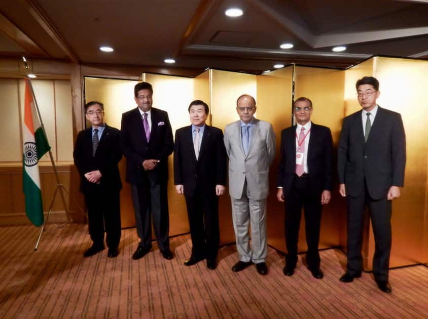 Finance Minister Arun Jaitley with Indian and Japanese top Executives and CEOs during a meeting.