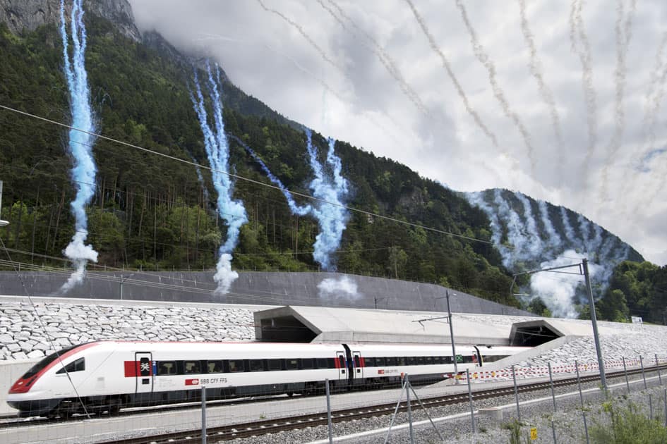 After 17 years of construction work, the Gotthard Base Tunnel opened for the first time extending 57 km in length in Switzerland.