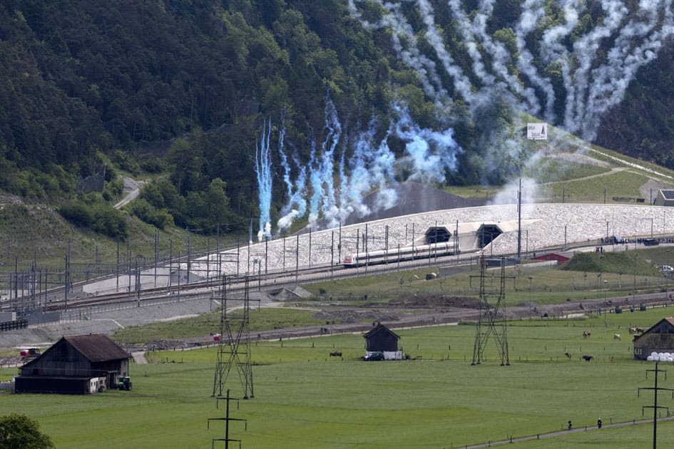 After 17 years of construction work, the Gotthard Base Tunnel opened for the first time extending 57 km in length in Switzerland.