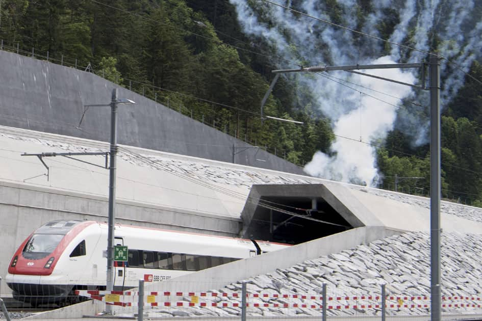 After 17 years of construction work, the Gotthard Base Tunnel opened for the first time extending 57 km in length in Switzerland.