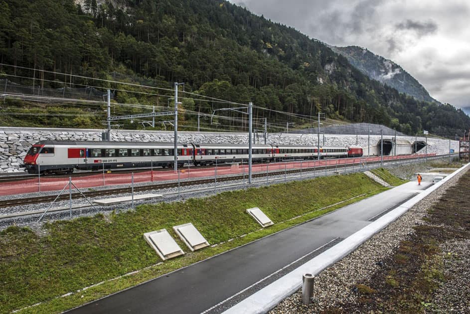 After 17 years of construction work, the Gotthard Base Tunnel opened for the first time extending 57 km in length in Switzerland.