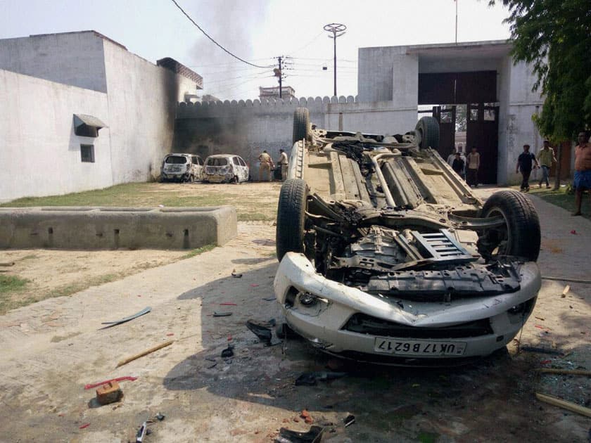 Damaged cars following a communal clash after a shop, belonging to a member of the minority community, was got forcibly evacuated in Roorkee in Uttarakhands Haridwar district.