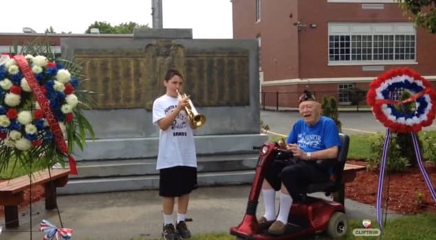 Touching! 11-year old plays trumpet for single US war veteran after parade gets cancelled