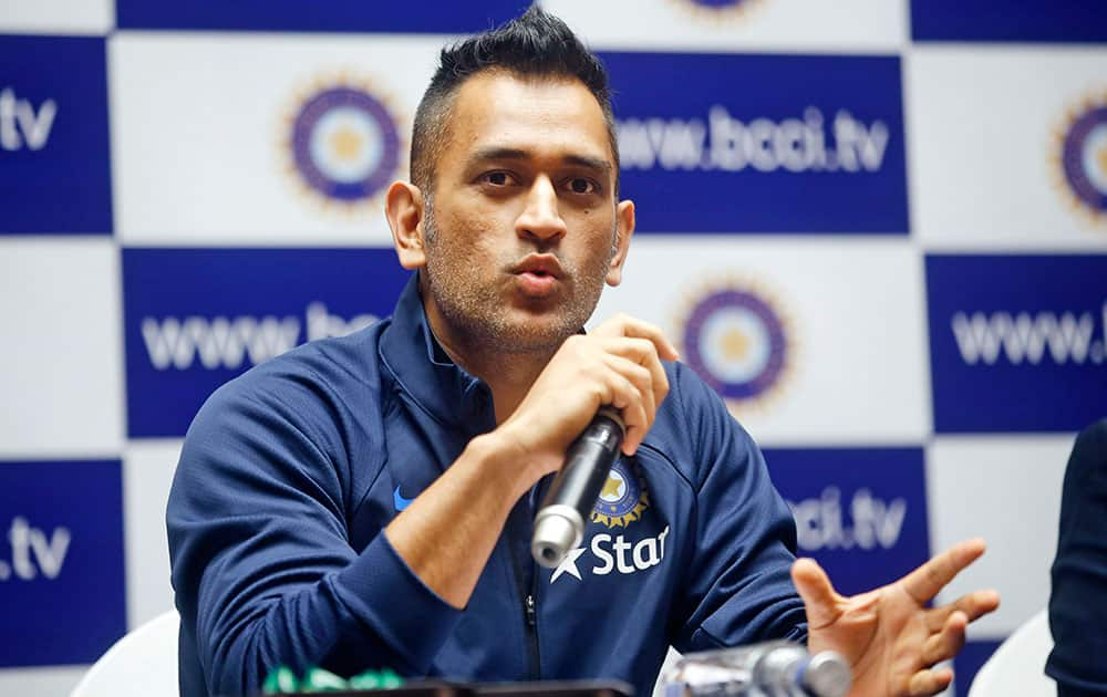 Mahendra Singh Dhoni addresses a press conference