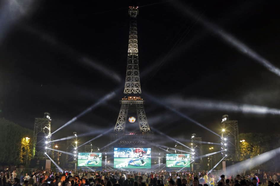 The Eiffel Tower after the Euro 2016 Group A soccer match