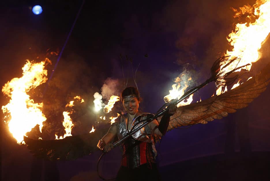 A participant performs during the Kiev Fire Fest in Kiev