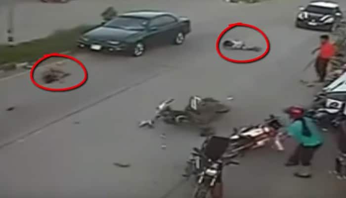 DISTURBING VIDEO: Speeding car hits two girls on scooty - Weak-hearted people SHOULDN&#039;T WATCH