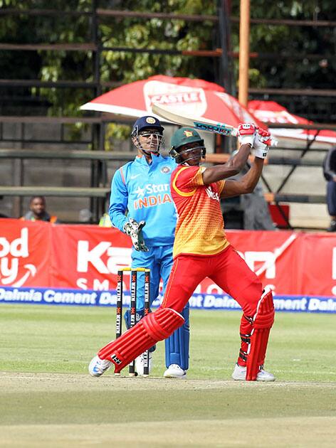 Zimbabwean batsman Vusimusi Sibanda plays a shot