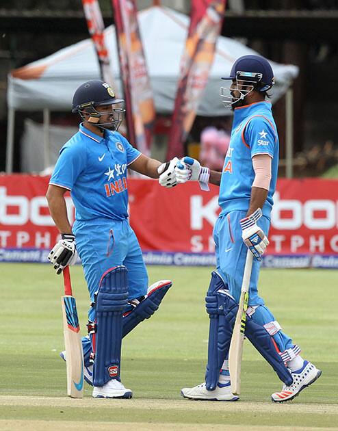 K Rahul and Karun Nair during their ODI cricket match against Zimbabwe