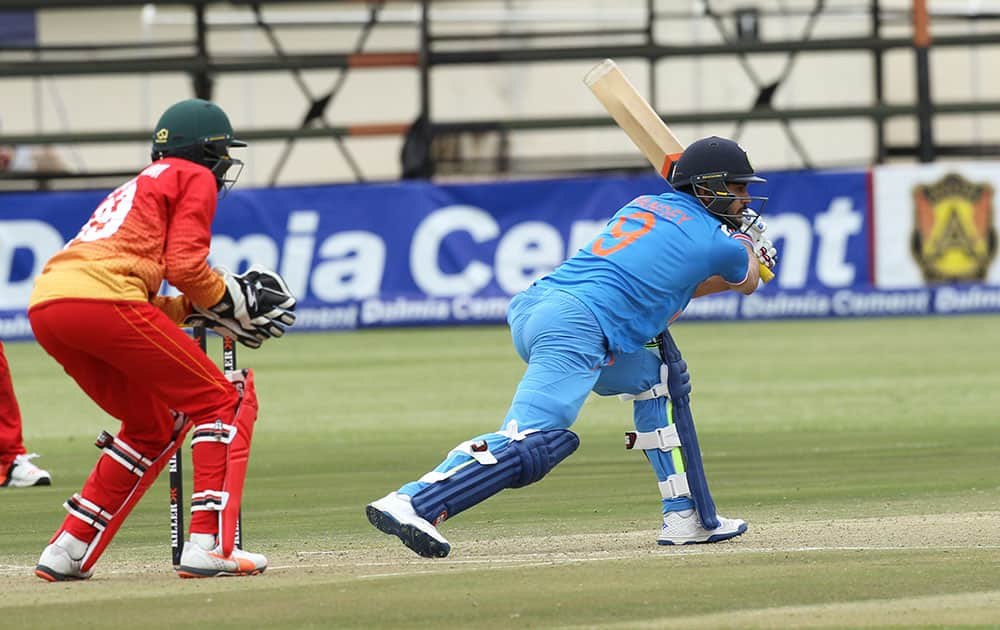 Manish Pandey plays a shot during the One Day International cricket match against Zimbabwe at Harare Sports Club.