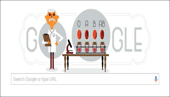 Google pays tribute to Karl Landsteiner on his 148th birthday with an interactive doodle