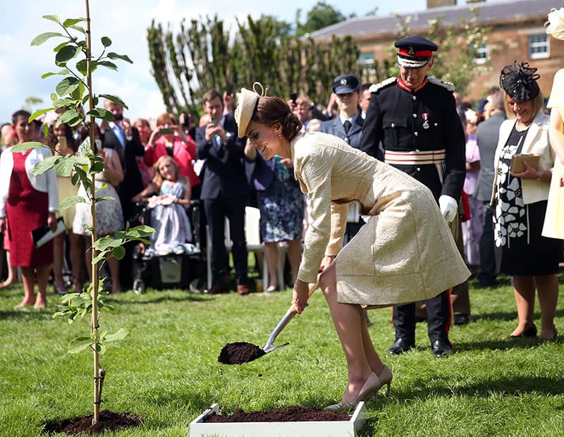 Britain's Kate, Duchess of Cambridge plants a tree