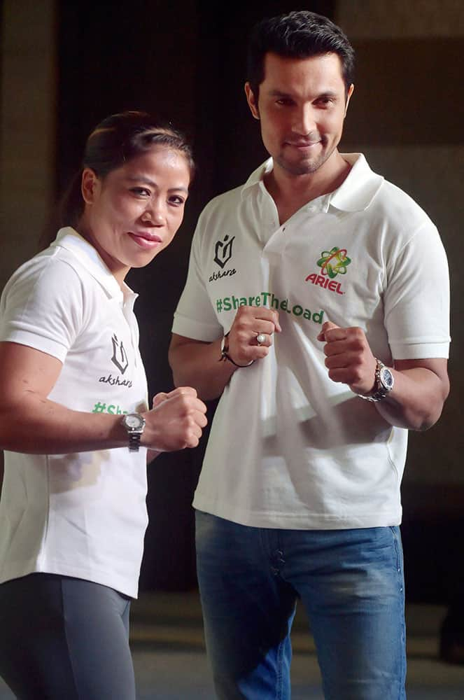 Mary Kom and Randeep Hooda during a promotional event