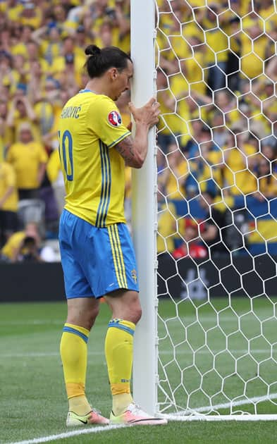 Sweden's Zlatan Ibrahimovic reacts after missing a scoring chance