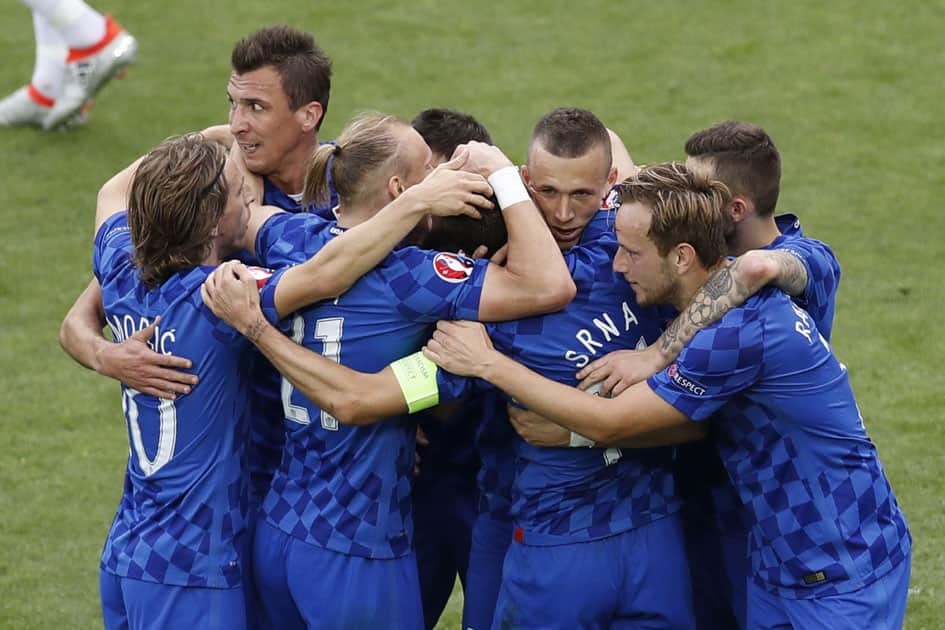 Czech Republic players celebrate opening goal