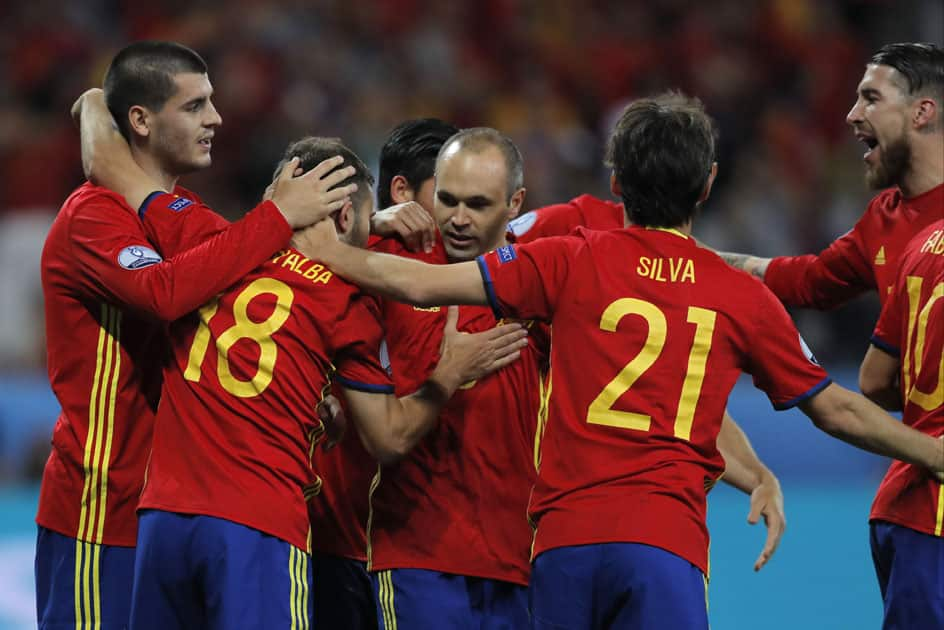 Alvaro Morata celebrates after scoring his team’s third goal