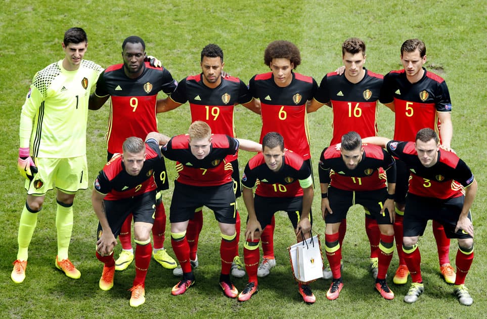 The players of the team of Belgium line up for a team photo