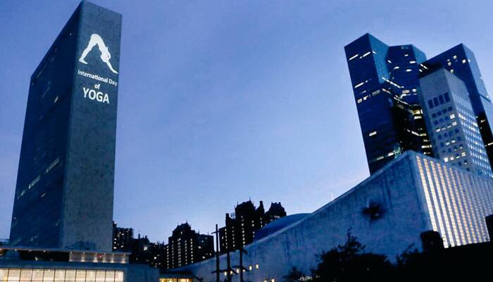 Ahead of International Yoga Day, United Nations headquarters lit up in New York - In Pics