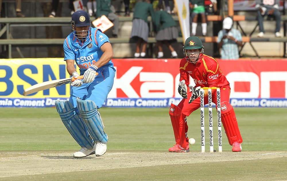 Mahendra Dhoni during T20 cricket match against Zimbabwe