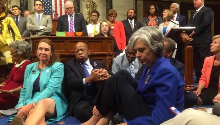 US Democrat lawmakers resort to sit-in; House erupts in chaos