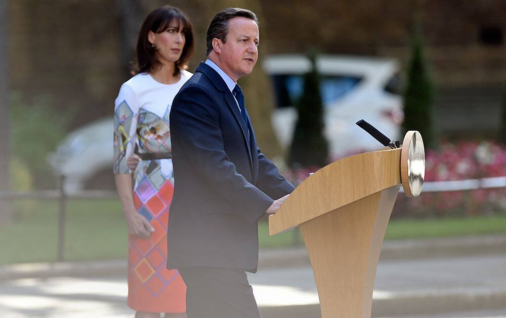 Britain's Prime Minister David Cameron speaks