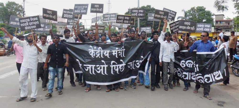 Biju Janata Dal members showing black flags