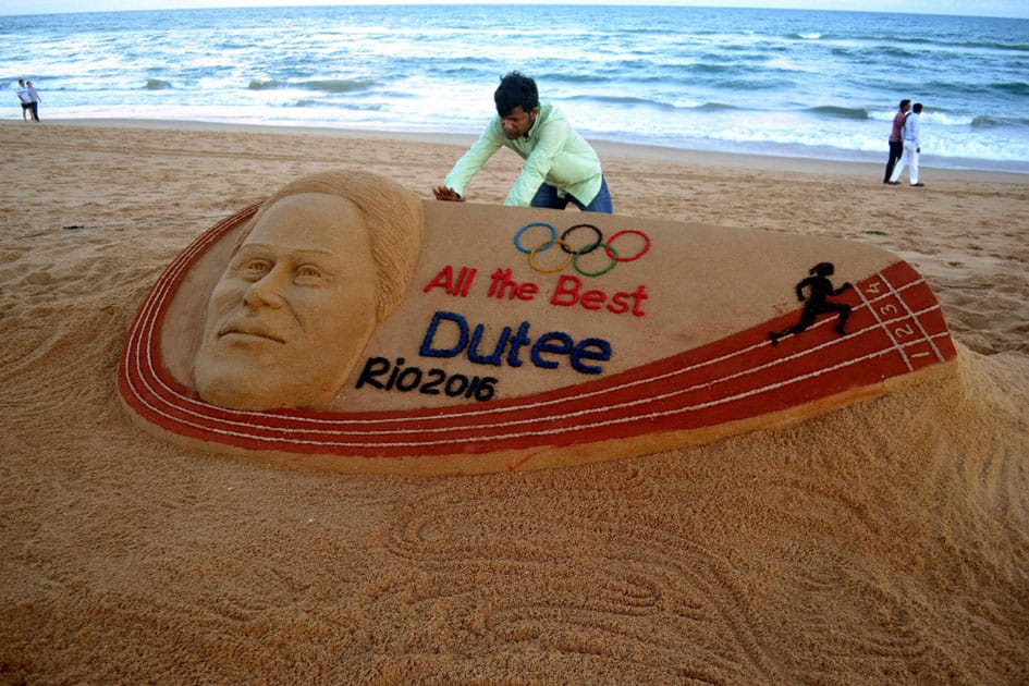 Sudarsan Pattnaik creates a sand sculpture