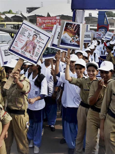 NCC cadets and school students participate in an awareness rally